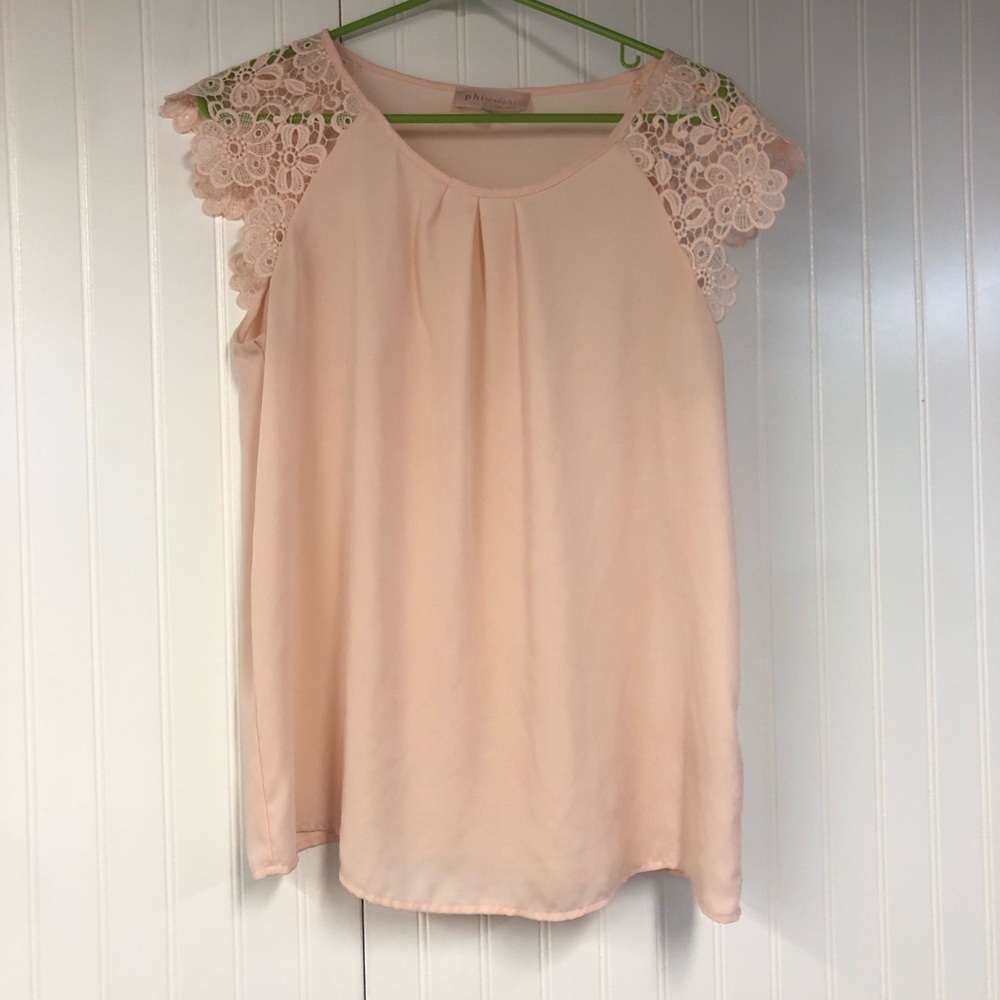 Philosophy Lace Sleeve Pink Top Large Lightweight
